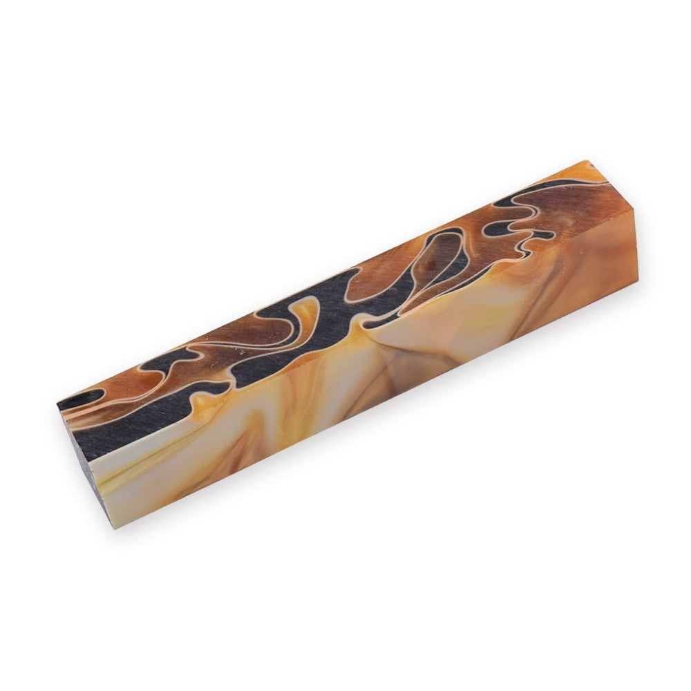 Pen blank - Acryl - 130x20x20 mm - Dunkelorange und Schwarz mit weißer Linie - Pfeifenecke